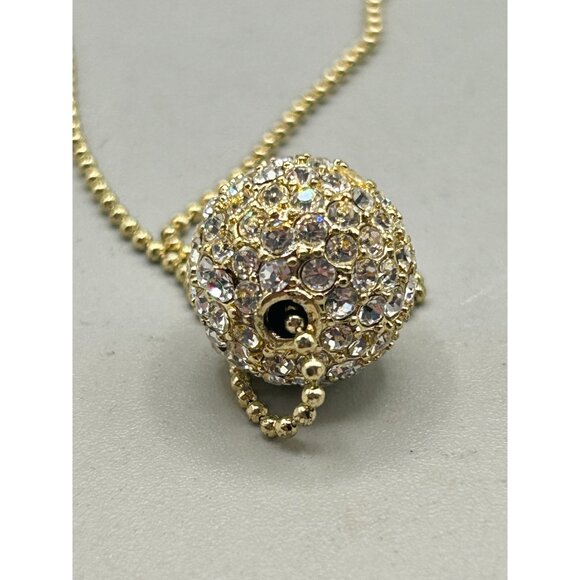 Rhinestones Bead Necklace Sliding Single Bead on Ball Chain Gold Tone Metal - Picture 4 of 8